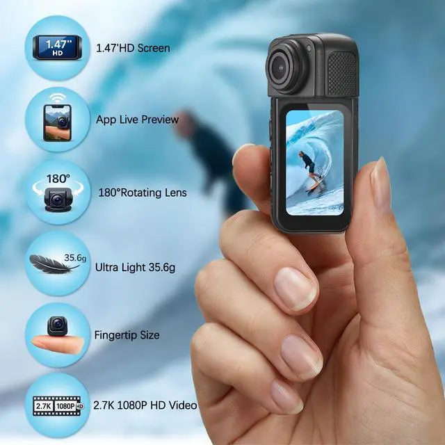 Alt view image 2 of 6 - Mini Body Camera with 64GB Storage, 1080P Pocket Video Recorder with 180° Rotating Lens,Thumb Size Wearable Body Cam with Screen,Portable Camera for Outdoor, Cycling, Vlog, Travel | 1080P HD, 180° rot