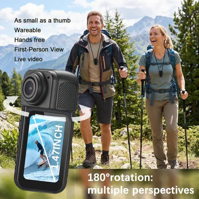 Alt view image 4 of 6 - Mini Body Camera with 64GB Storage, 1080P Pocket Video Recorder with 180° Rotating Lens,Thumb Size Wearable Body Cam with Screen,Portable Camera for Outdoor, Cycling, Vlog, Travel | 1080P HD, 180° rot