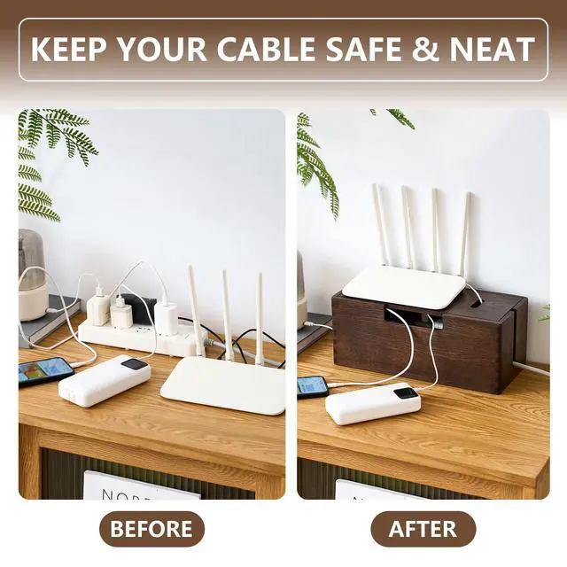 Alt view image 5 of 6 - Oak Wood Cable Management Box - Large Cord Hider & Organizer with Magnetic Lid for Desk & Floor Cables in Home Office, Living Room, Bedroom (Walnut)