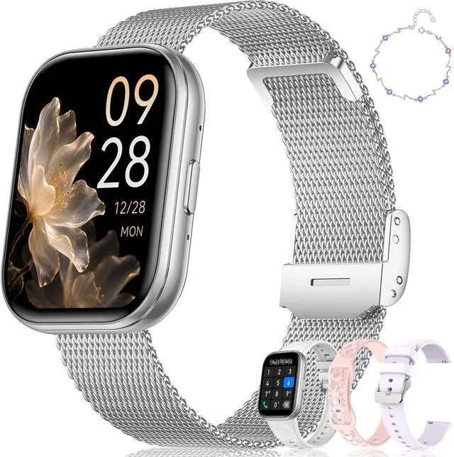 Main image of Smart Watch for Women(Call Answer/Dial), 1.75'' Touch Screen Smartwatch for Android iPhone Compatible, Waterproof Fitness Tracker with Heart Rate Sleep Monitor 100+ Sports Modes AI Voice, Silver
