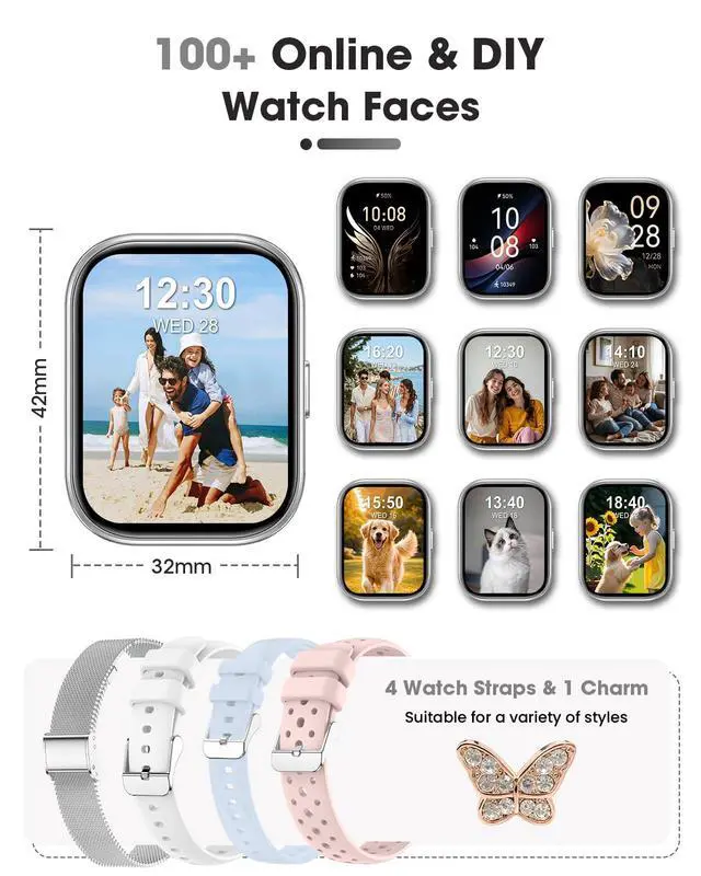 Alt view image 3 of 6 - Smart Watch for Women(Call Answer/Dial), 1.75'' Touch Screen Smartwatch for Android iPhone Compatible, Waterproof Fitness Tracker with Heart Rate Sleep Monitor 100+ Sports Modes AI Voice, Silver