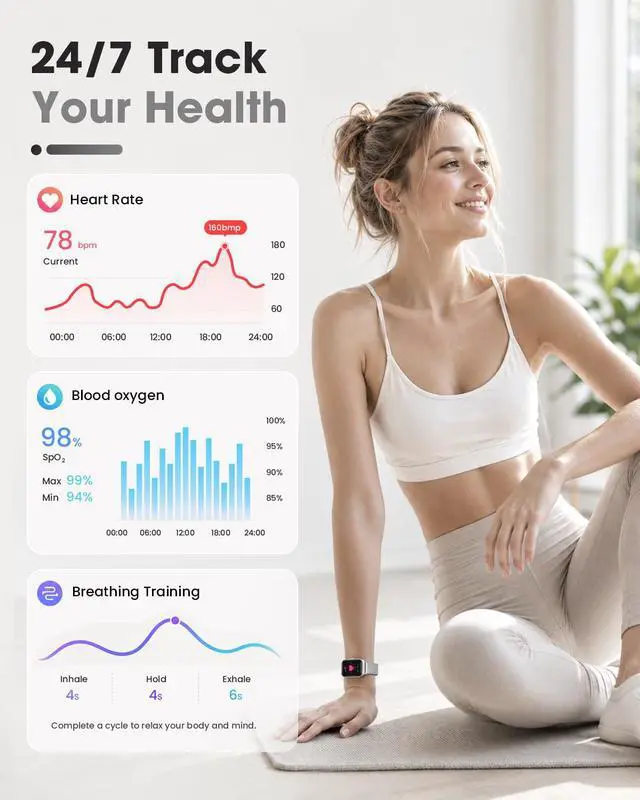 Alt view image 6 of 6 - Smart Watch for Women(Call Answer/Dial), 1.75'' Touch Screen Smartwatch for Android iPhone Compatible, Waterproof Fitness Tracker with Heart Rate Sleep Monitor 100+ Sports Modes AI Voice, Silver