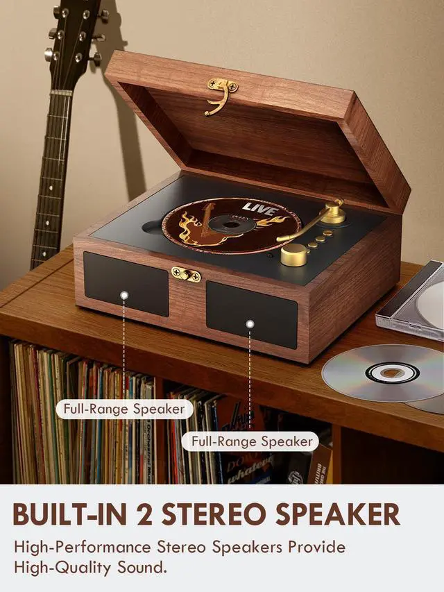 Alt view image 2 of 6 - CD Player with Built-in Speakers Portable with Bluetooth Input&Output Nostalgic Desktop CD Players for Home Music Box Player with Stereo Sound Remote Control Brown (Brown)
