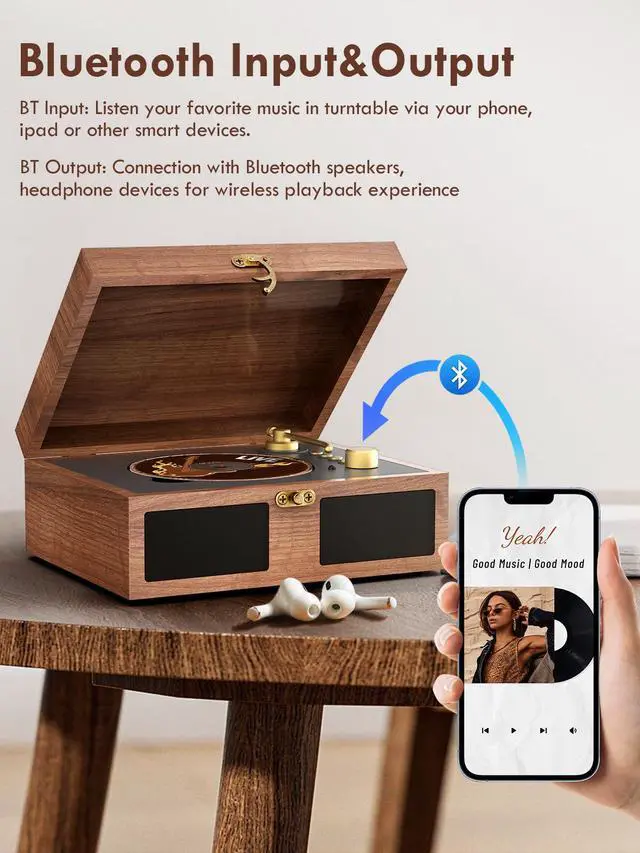 Alt view image 3 of 6 - CD Player with Built-in Speakers Portable with Bluetooth Input&Output Nostalgic Desktop CD Players for Home Music Box Player with Stereo Sound Remote Control Brown (Brown)