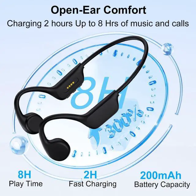Alt view image 6 of 6 - Bone Conduction Swimming Headphones, IPX8 Waterproof MP3 Player with Open-Ear Design, Bluetooth 5.4 Wireless Sports Earbuds for Swimming, Running, Cycling(Black)