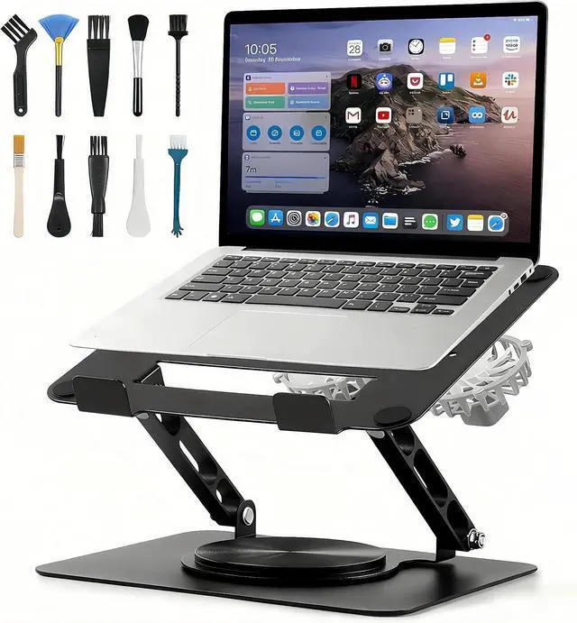 Main image of Laptop Cooling Stand with 2 Detachable Fans, 360° Rotating Adjustable Laptop Stand, Carbon Steel Ergonomic Laptop Riser, Anti-Slip Base for 10-17.3" Notebook MacBook, Office Home Gaming