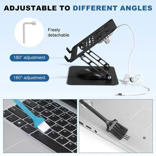 Alt view image 4 of 6 - Laptop Cooling Stand with 2 Detachable Fans, 360° Rotating Adjustable Laptop Stand, Carbon Steel Ergonomic Laptop Riser, Anti-Slip Base for 10-17.3" Notebook MacBook, Office Home Gaming