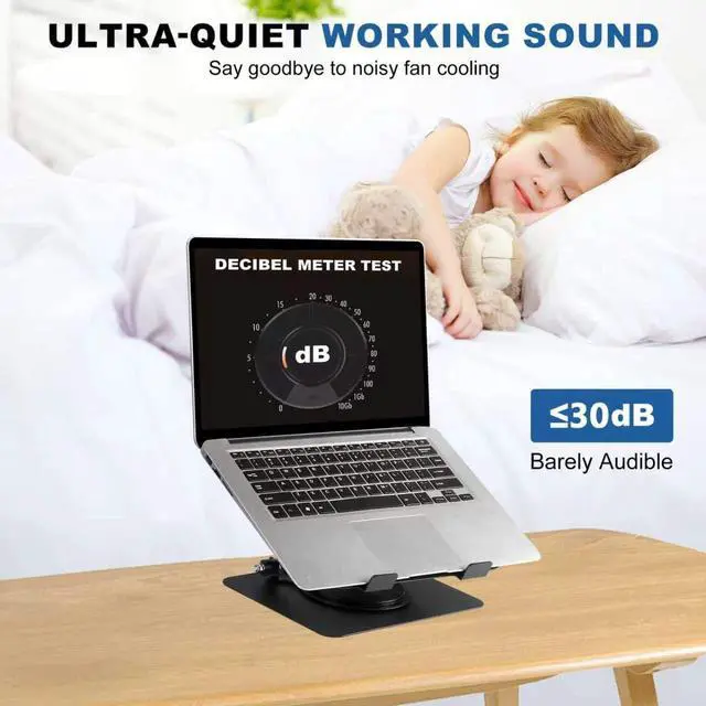 Alt view image 6 of 6 - Laptop Cooling Stand with 2 Detachable Fans, 360° Rotating Adjustable Laptop Stand, Carbon Steel Ergonomic Laptop Riser, Anti-Slip Base for 10-17.3" Notebook MacBook, Office Home Gaming