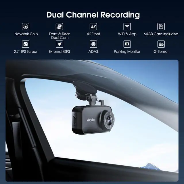 Alt view image 2 of 6 - 4K/2.5K+1080P Dash Cam Front and Rear, 5G WiFi APP, ADAS Lane Assist | Dash Camera for Cars with 64GB Card, 2.7IPS Screen, Parking Mode, External GPS Module, Night Vision, G-Sensor