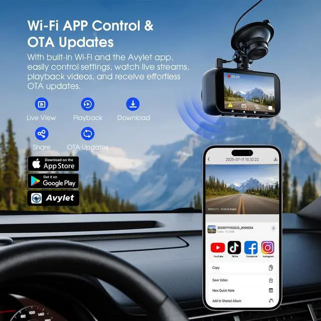 Alt view image 4 of 6 - 4K/2.5K+1080P Dash Cam Front and Rear, 5G WiFi APP, ADAS Lane Assist | Dash Camera for Cars with 64GB Card, 2.7IPS Screen, Parking Mode, External GPS Module, Night Vision, G-Sensor