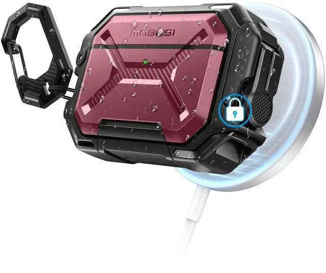 Main image of IP68 Waterproof Case for AirPods Pro 3, Red | Compatible with MagSafe, Military Grade Protective for ipods Pro 3 Hard Shell with Secure Lock, Keychain & Phone Stand (2025)