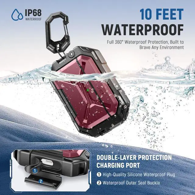 Alt view image 2 of 6 - IP68 Waterproof Case for AirPods Pro 3, Red | Compatible with MagSafe, Military Grade Protective for ipods Pro 3 Hard Shell with Secure Lock, Keychain & Phone Stand (2025)