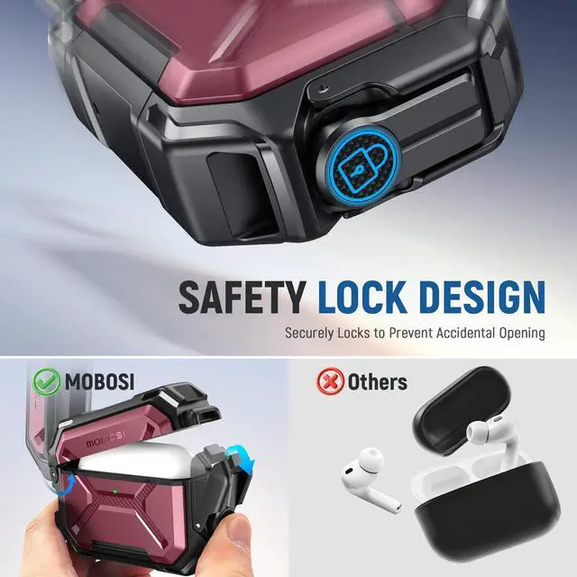 Alt view image 4 of 6 - IP68 Waterproof Case for AirPods Pro 3, Red | Compatible with MagSafe, Military Grade Protective for ipods Pro 3 Hard Shell with Secure Lock, Keychain & Phone Stand (2025)