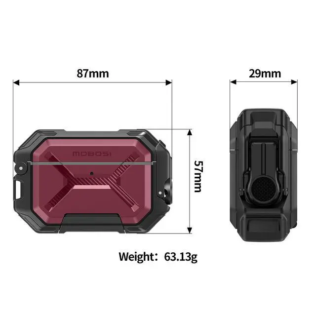 Alt view image 5 of 6 - IP68 Waterproof Case for AirPods Pro 3, Red | Compatible with MagSafe, Military Grade Protective for ipods Pro 3 Hard Shell with Secure Lock, Keychain & Phone Stand (2025)