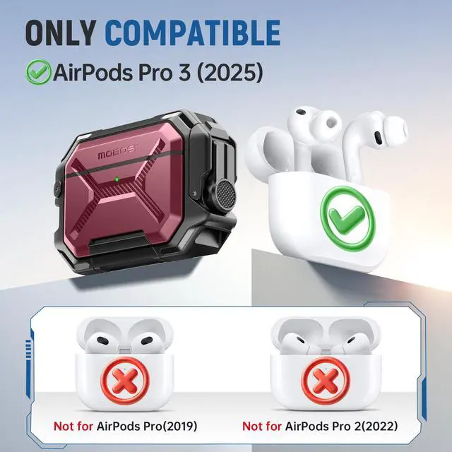 Alt view image 6 of 6 - IP68 Waterproof Case for AirPods Pro 3, Red | Compatible with MagSafe, Military Grade Protective for ipods Pro 3 Hard Shell with Secure Lock, Keychain & Phone Stand (2025)