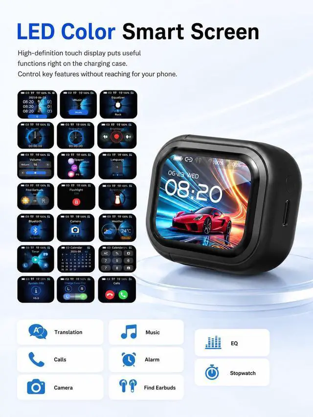 Alt view image 4 of 6 - NE20 Real-Time AI Translation Earbuds, 2026 Audifonos Traductores Inglés Español Headphones, LCD Touch Screen Bluetooth 6.0, 135 Languages 3-in-1 Music/Call, 60H Playtime for Travel Business (Black)