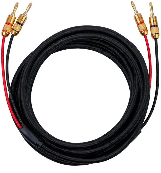 Main image of High-Fidelity 12 Gauge Speaker Wire with Dual Gold-Plated Banana Plugs, 12 Feet Oxygen-Free Pure Copper (OFC) Cable, Nylon Braided Jacket (SW512)
