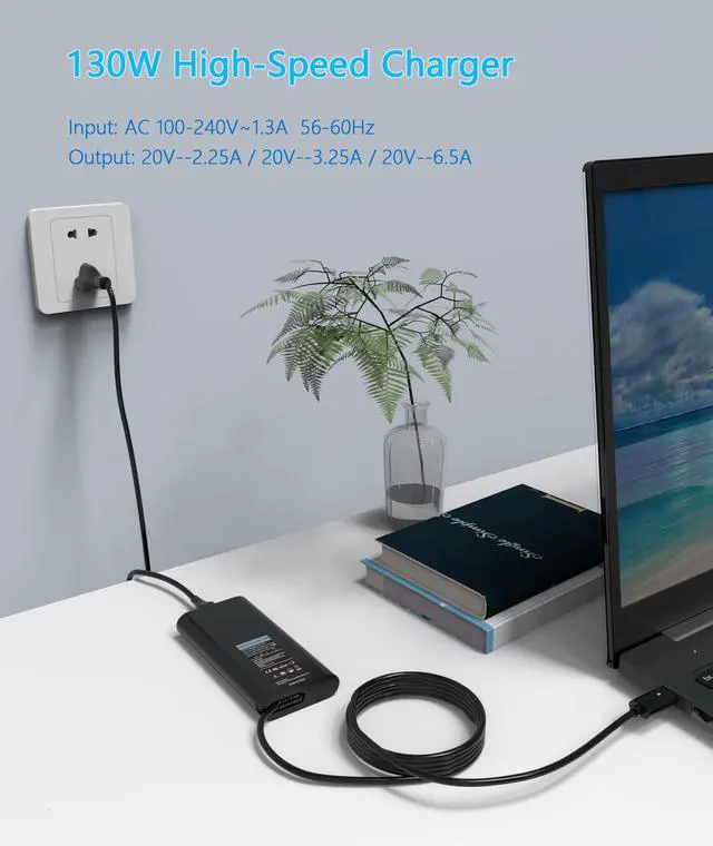 Alt view image 3 of 6 - 130W USB C Laptop Charger Compatible with Dell Precision 3590 3591 | for Precision 3490 5490, for Pro Max 14 16 MC14250 MC14255 MC16250, for 16 Premium DA16250, for Pro Max 14 Premium MA14250