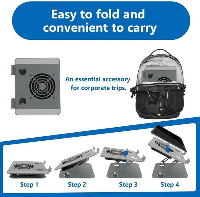 Alt view image 5 of 6 - Laptop Cooling Stand with Fan and One Key Switch | Ergonomic Adjustable Height Desk Computer Holder for All 10-16''Laptops & Tablets Perfect for Gaming, DJ, Office - Gray