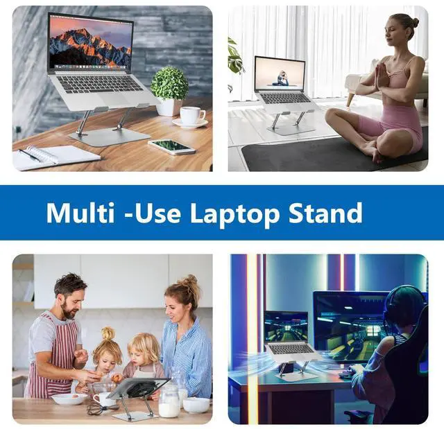 Alt view image 6 of 6 - Laptop Cooling Stand with Fan and One Key Switch | Ergonomic Adjustable Height Desk Computer Holder for All 10-16''Laptops & Tablets Perfect for Gaming, DJ, Office - Gray