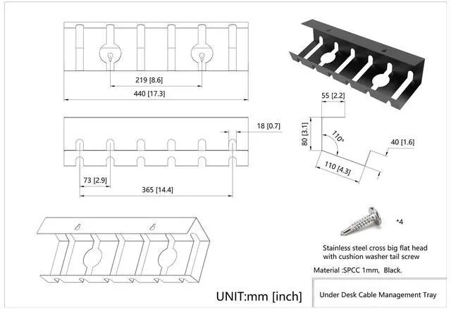 Alt view image 2 of 5 - 2 Pcs of Under Desk Cable Management Tray for Easy Mounting | Metal U Channel Cable Organizer Box for Office, Home (UnderDeskCM)