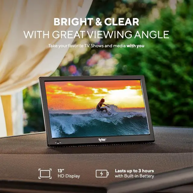Alt view image 2 of 6 - 13" Portable TV LCD Monitor Battery Powered Wireless Capability HD-TV, HDMI, SD Slot, USB, RCA, AC/DC, FM Radio, Car Charger, Remote Control, for Car & Traveling