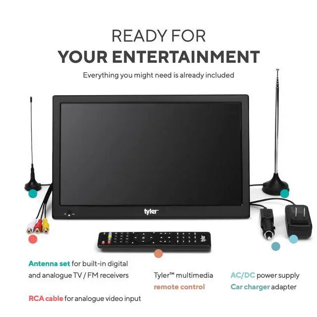 Alt view image 6 of 6 - 13" Portable TV LCD Monitor Battery Powered Wireless Capability HD-TV, HDMI, SD Slot, USB, RCA, AC/DC, FM Radio, Car Charger, Remote Control, for Car & Traveling