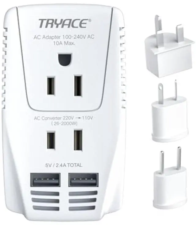 Main image of 220V to 110V Converter,Upgraded 2000W Travel Voltage Converter for Hair Dryer Straightener Curling Iron,10A Power Adapter is Easy to Carry for National Travel,with 2USB and UK/EU/AU Plugs,White