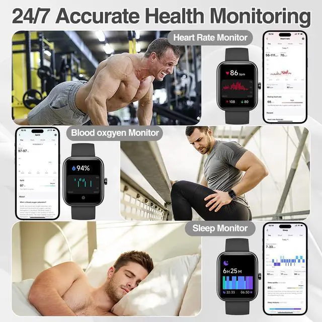 Alt view image 5 of 6 - Smart Watch for Women Men with Bluetooth Call, Alexa Built-in Smartwatch, 1.83"DIY Dial Fitness Watch with Sleep Heart Rate Monitor, 110+ Sport Modes, IP68 Waterproof Watch Compatible with Android iOS