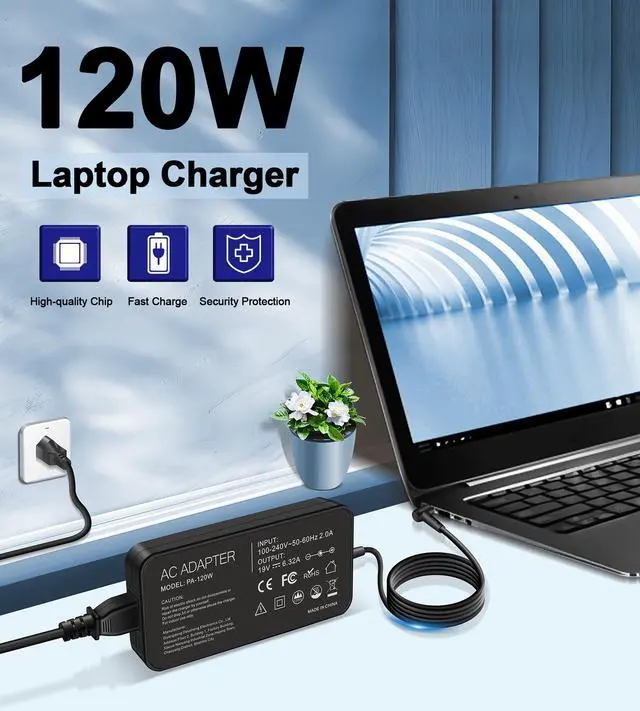 Alt view image 2 of 6 - 120W Charger Compatible with Asus UX510UW N56J N56VM N56VZ N750 N500 G50 N53S N55 A15-120P1A PA-1121-28 Gaming Laptop Charger 5.5x2.5mm