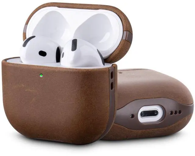 Main image of Edge Series - Leather Case for AirPods 4th Generation - Dark Brown | Artisan Hand-Wrapped Case - Full Grain Leather - Microfiber-Lined Scratch Protection - Compatible with Wireless Charging