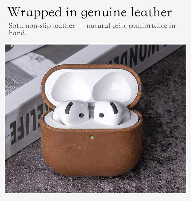 Alt view image 3 of 6 - Edge Series - Leather Case for AirPods 4th Generation - Dark Brown | Artisan Hand-Wrapped Case - Full Grain Leather - Microfiber-Lined Scratch Protection - Compatible with Wireless Charging