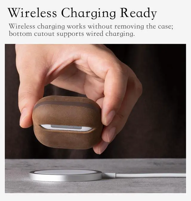 Alt view image 5 of 6 - Edge Series - Leather Case for AirPods 4th Generation - Dark Brown | Artisan Hand-Wrapped Case - Full Grain Leather - Microfiber-Lined Scratch Protection - Compatible with Wireless Charging