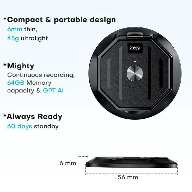 Alt view image 4 of 6 - AI Voice Recorder, Transcribe & Summarise with AI Technology 64GB Memory Device Magnetic Phone Stand Offline/Online Translation Support 127 Languages for Lectures, Meetings, Calls, Travel