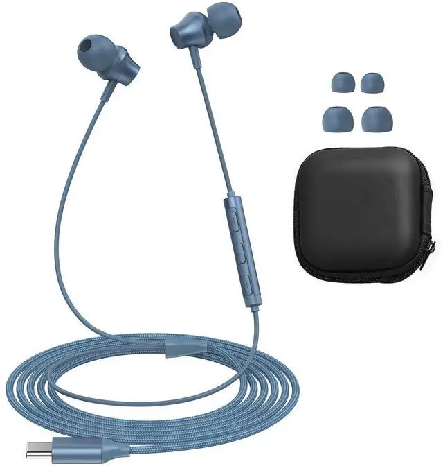 Main image of Wired Earbuds USB C Port in-Ear Earphones Braided Cord with Built-in Mic Ear Buds Wired Compatible for iPhone 15/16/17, iPad Galaxy Android and Most USB Type C Devices Blue