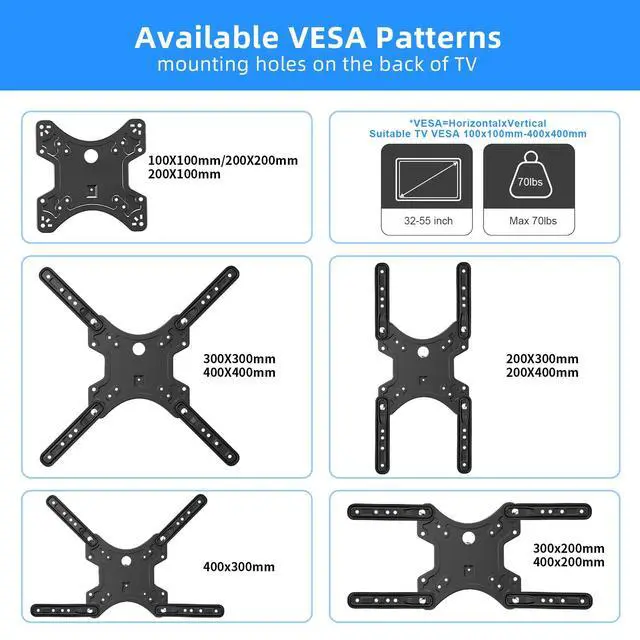 Alt view image 5 of 6 - Adjustable TV Wall Mount Swivel and Tilt TV Arm Bracket for Most 32-55 inch LED, LCD Monitor and Plasma TVs up to 70lbs VESA up to 400x400mm (MAFD-L400)