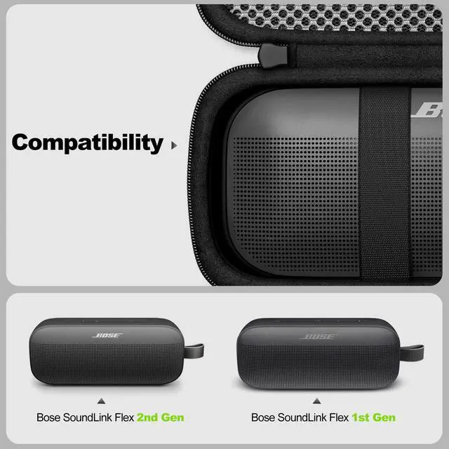 Alt view image 2 of 6 - Hard Case for Bose SoundLink Flex 2nd/1st Gen Speaker - Black | Hard Travel Storage Case with Mesh Pocket, Shoulder Strap and Carabiner for Bose SoundLink Flex 2nd/1st Gen Speaker
