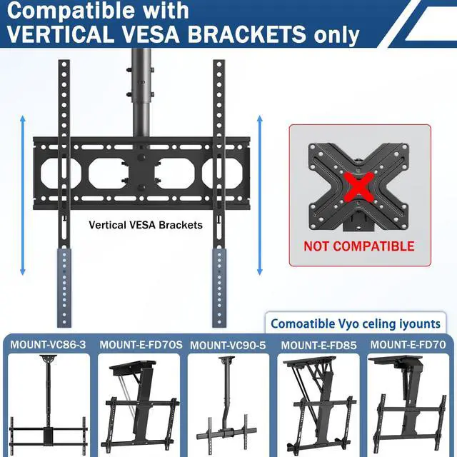 Alt view image 3 of 6 - Vertical VESA TV Mount Extender Bracket Kit for Low VESA Pattern TVs | Fits for TV Ceiling Mounts,Extension Bracket Plate