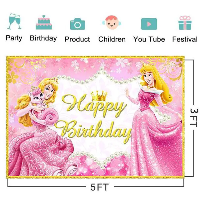 Alt view image 2 of 4 - Pink Princess Backdrop Birthday Party Supplies 5x3ft Sleeping Beauty Photo Backgrounds Princess Aurora Theme Baby Shower Banner for Birthday Cake Table Decoration