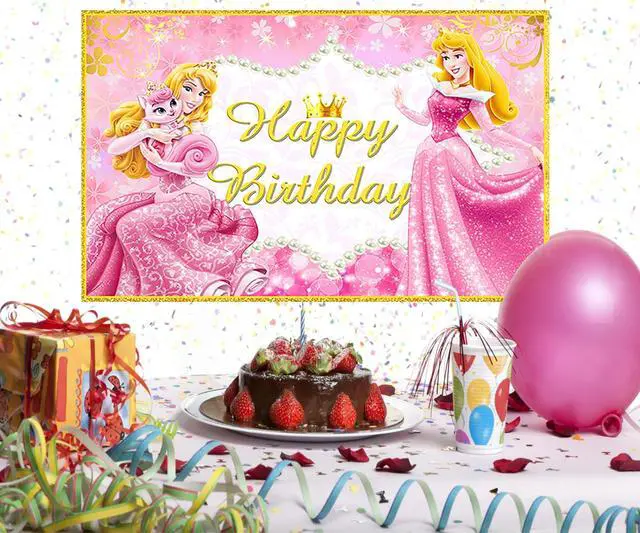 Alt view image 4 of 4 - Pink Princess Backdrop Birthday Party Supplies 5x3ft Sleeping Beauty Photo Backgrounds Princess Aurora Theme Baby Shower Banner for Birthday Cake Table Decoration