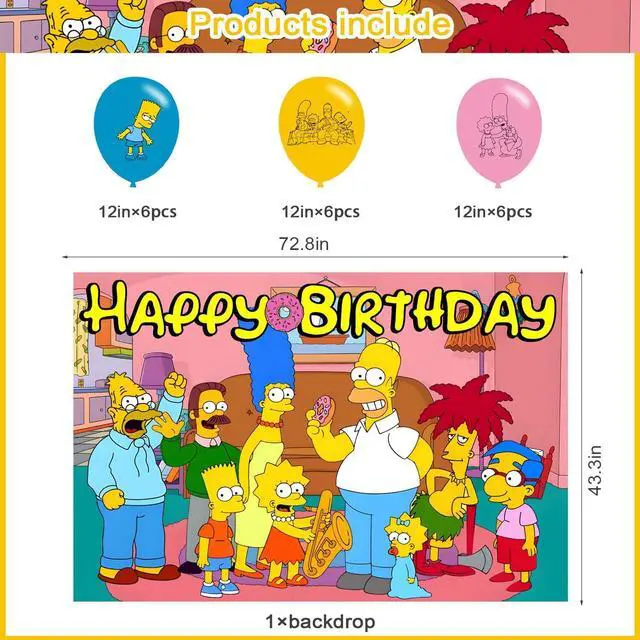 Alt view image 2 of 6 - Birthday Party Decoration, Party Photo Background 5 x 3 FT and 18 Pcs Balloon,Cartoon Merch Party Backdrop Supplies