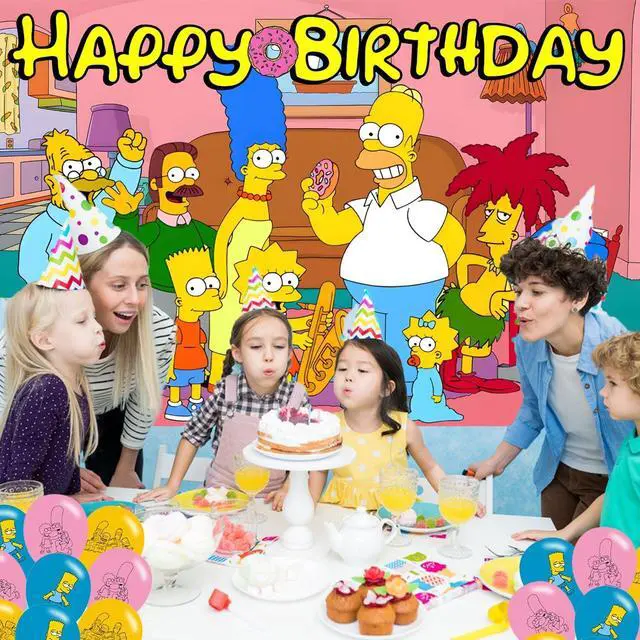 Alt view image 5 of 6 - Birthday Party Decoration, Party Photo Background 5 x 3 FT and 18 Pcs Balloon,Cartoon Merch Party Backdrop Supplies