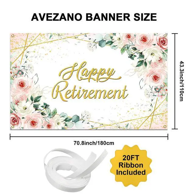 Alt view image 2 of 6 - Happy Retirement Backdrop for Women Rose Pink Floral Gold Dots Retirement Banner Lady's Retired Party Decorations The Aged Women Party Supplies (6x3.6ft)