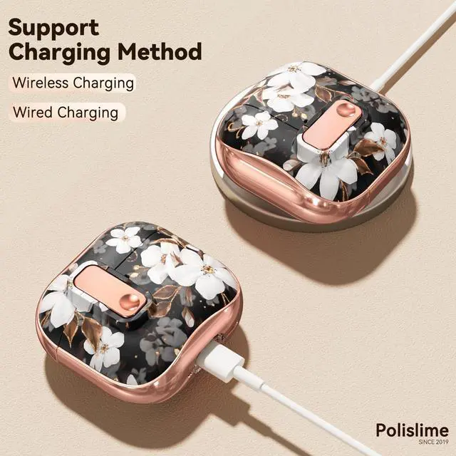 Alt view image 4 of 6 - for Apple AirPod 4 Case 2024 with Lock,Clear TPU Floral AirPod 4th Generation Cases for Women Girly, iPod 4 Case with Keychain & Cleaner Kit- Black Gold Flower