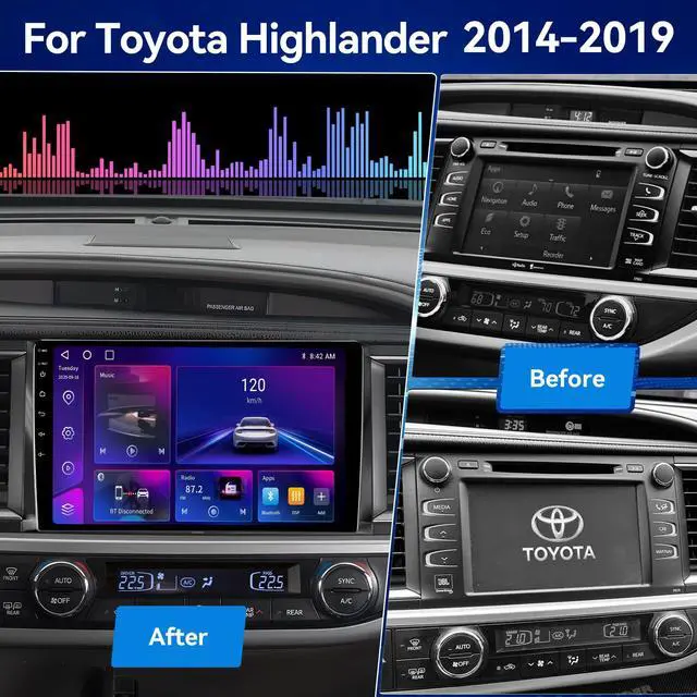 Alt view image 2 of 6 - 64G Android Car Radio for Toyota Highlander 2014-2019, 10.2'' Touch Screen Car Stereo with Wireless Carplay Android Auto/GPS/5GHz WIFI/SWC/DSP/Bluetooth/1080P Backup Camera/AM FM