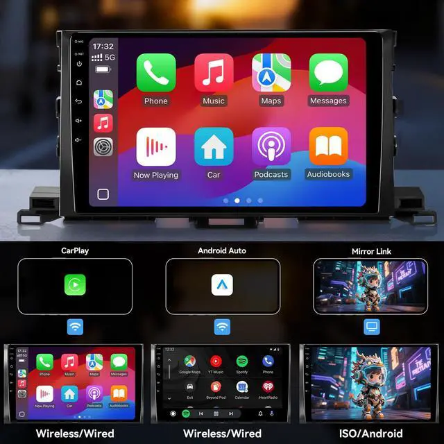 Alt view image 3 of 6 - 64G Android Car Radio for Toyota Highlander 2014-2019, 10.2'' Touch Screen Car Stereo with Wireless Carplay Android Auto/GPS/5GHz WIFI/SWC/DSP/Bluetooth/1080P Backup Camera/AM FM