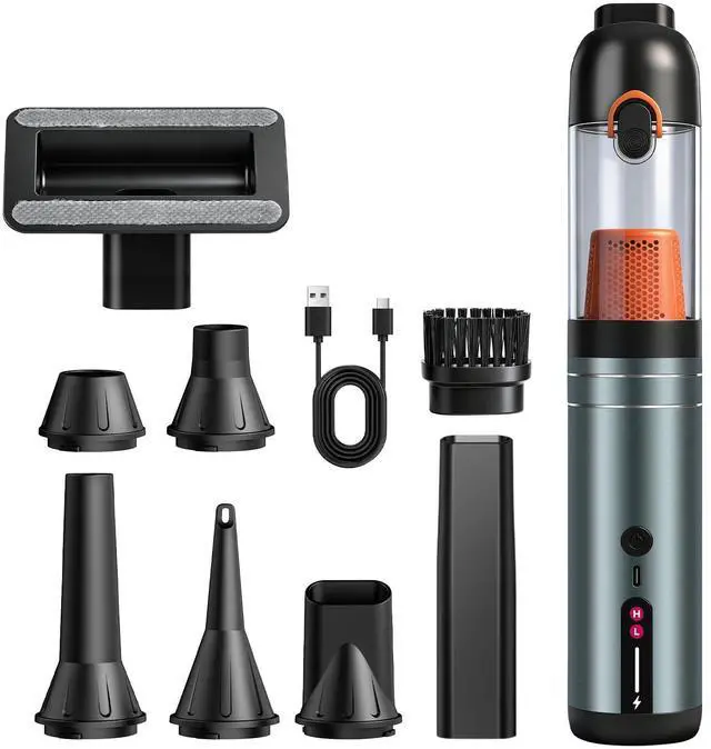 Main image of 7-in-1 Aluminum Alloy Wireless Car Vacuum Cleaner, 20kPa Strong Suction Handheld Vacuum, Portable with Smart Digital Display, 2 Suction Modes for Car, Desk, Keyboard and Small Spaces(Cyan)