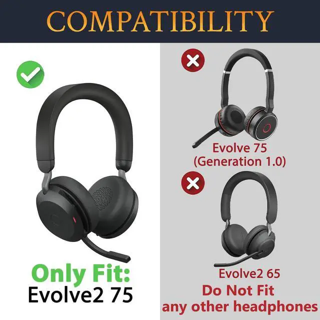 Alt view image 2 of 6 - Ear Cushions for Jabra Evolve2 75 - Black | (Not Fit Evolve 75), Earpads for Evolve2 75 On-ear Headphones