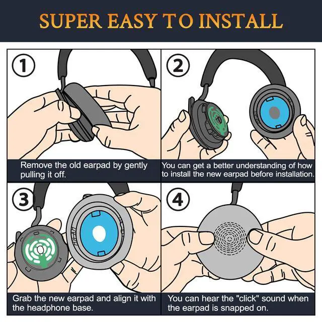 Alt view image 6 of 6 - Ear Cushions for Jabra Evolve2 75 - Black | (Not Fit Evolve 75), Earpads for Evolve2 75 On-ear Headphones