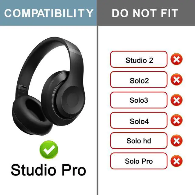 Alt view image 2 of 4 - Top & Bottom Headband Rubber Replacement Cover for Beats Studio Pro Noise Cancelling Headphones, Plastic Headstrap Pad Repair Parts-Black